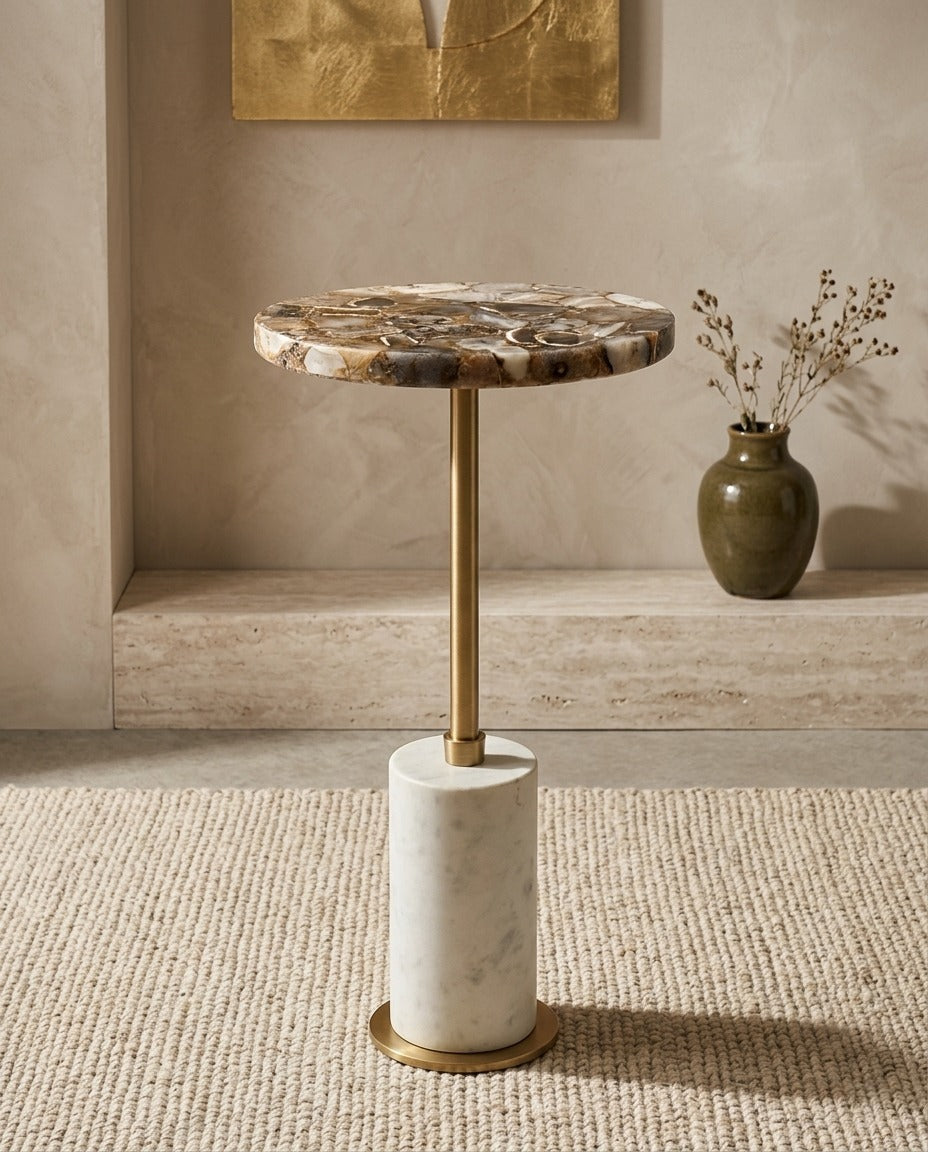 BLACK AGATE BRASS SIDE TABLE