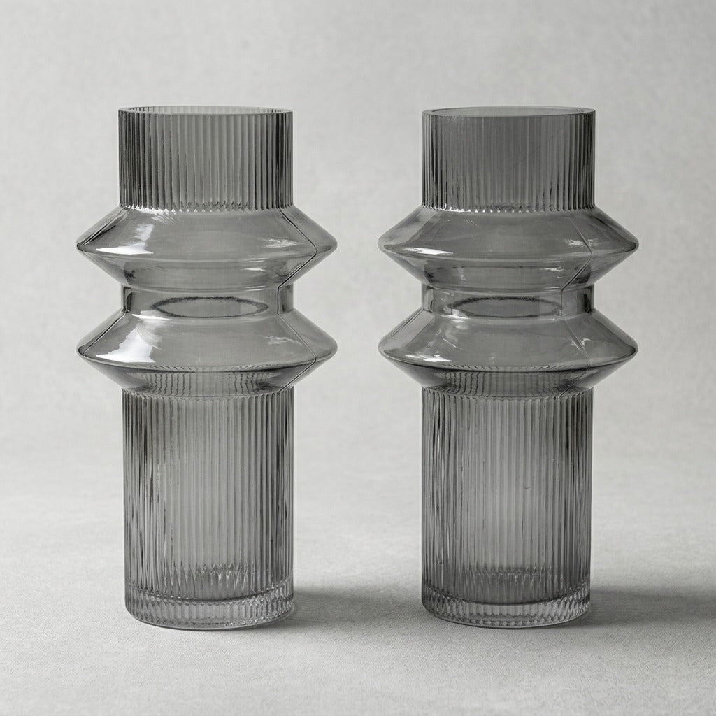 SMOKE LUSTER GLASS VASE 2-PCS. SET