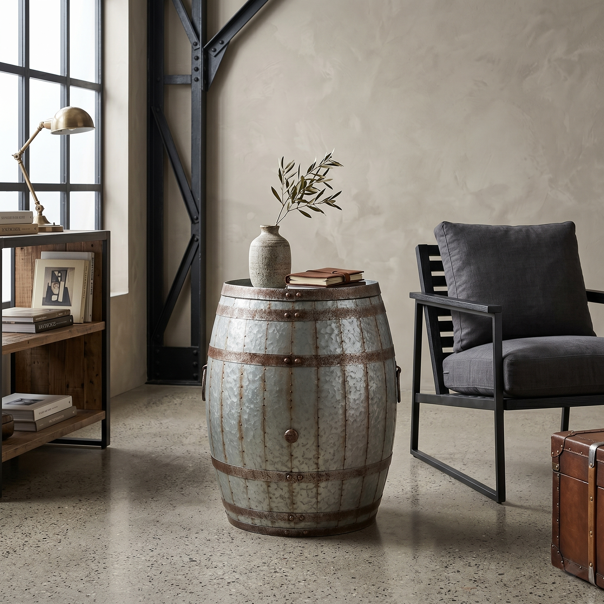 METAL DRUM  ACCENT TABLE