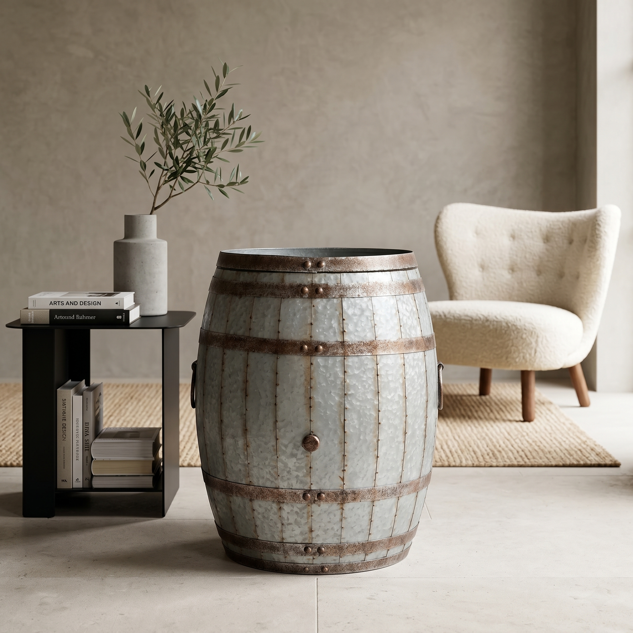 METAL DRUM  ACCENT TABLE