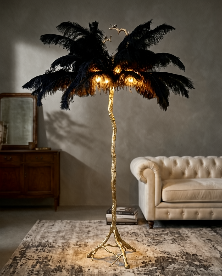 GOLD TREE BLACK LEAVES FLOOR LAMP