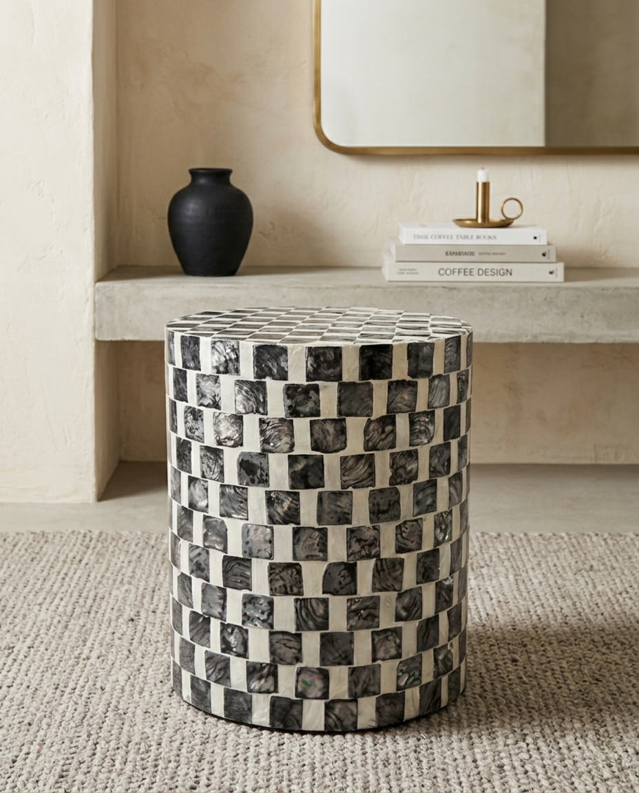 CYLYNDRICAL STOOL BLACK & WHITE